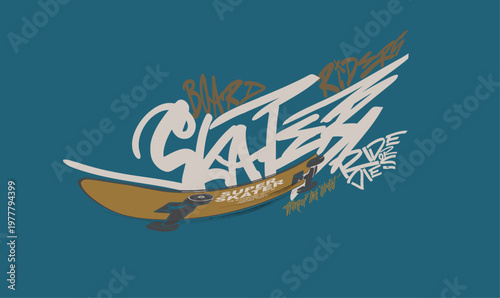skateboard in minimalistic style with grunge vintage, freestyle skateboard graffiti, graphics graffity sports, urban typography street art graffiti slogan, t shirt graphics print vintage,T.eps