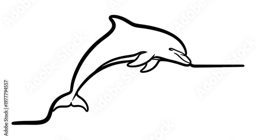 A black outline drawing of a dolphin leaping