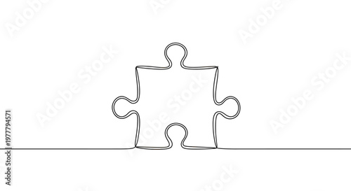 A single, black puzzle piece is drawn with a continuous line on a white background