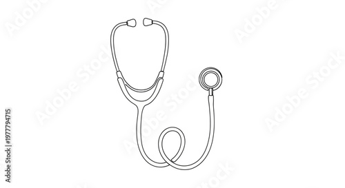 A simplified line drawing of a stethoscope with earpieces and a chest piece on a white background