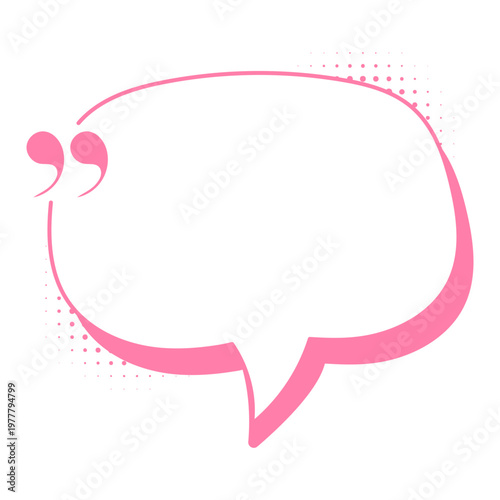 Speech bubble with quote marks on a dotted background in pink