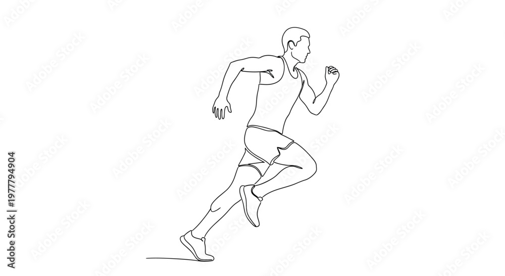 Fototapeta premium Single line drawing of a male runner in motion