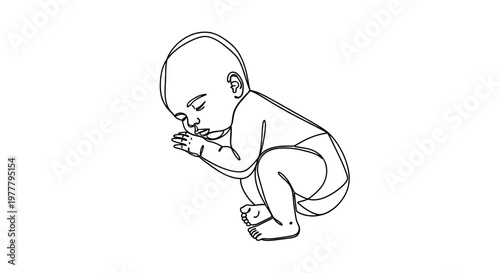 Minimalist line art of a newborn baby sleeping, curled up