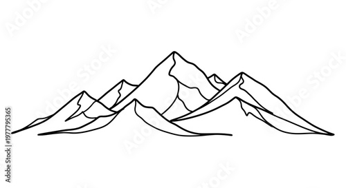 A simple line drawing of a mountain range on a white background