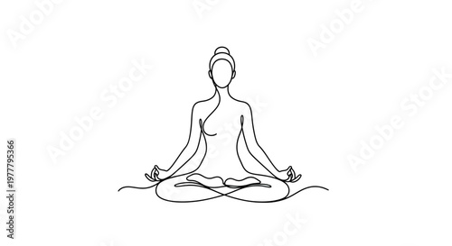 Minimalist line art silhouette of a person meditating in a lotus position