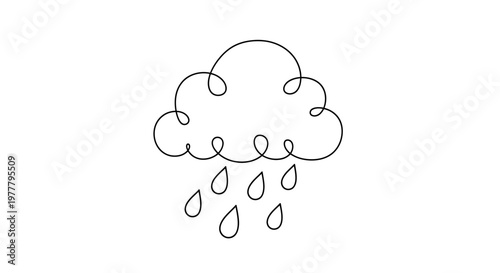 A simple, whimsical line drawing of a cloud raining drops