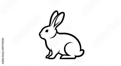 A simple black line drawing of a rabbit sitting in profile