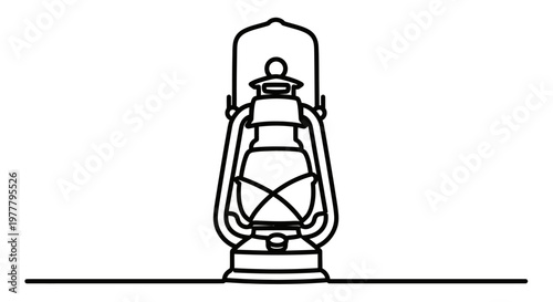Stylized black line drawing of a vintage kerosene lantern on a horizontal line