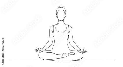 Single line drawing of a woman meditating in lotus position
