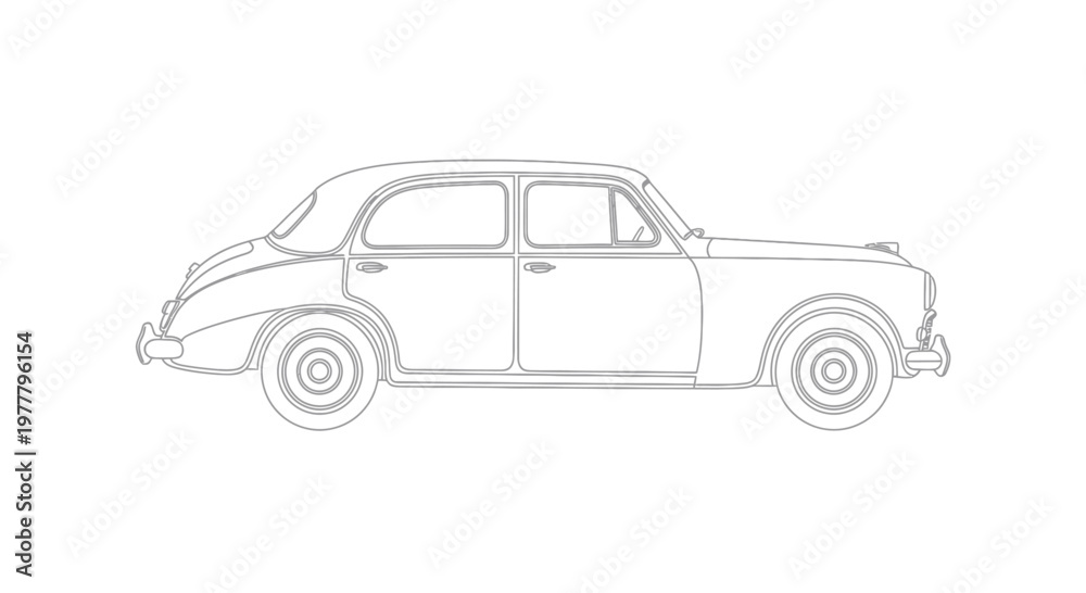 Obraz premium Elegant vintage sedan outline, classic automotive design with rounded features