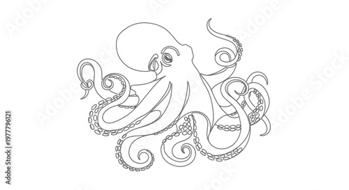 Stylized outline of an octopus with flowing tentacles and visible suckers
