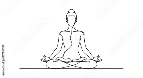 Minimalist single-line drawing of a person meditating in the lotus position