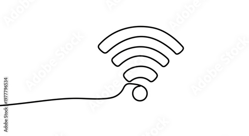 Minimalist black line drawing of a Wi-Fi signal icon against a white background