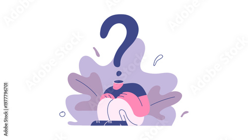 A person sits with a question mark above their head in a vector graphic