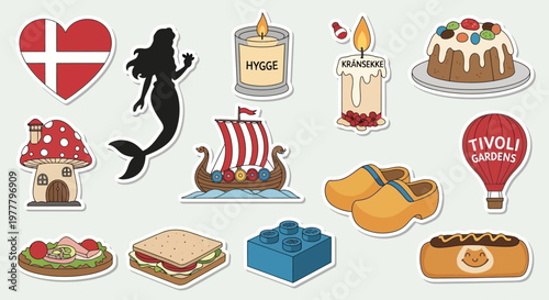 Denmark Icons Collection: Hygge, Viking, Mermaid, Lego, Food, Landmark & More