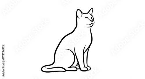 A black outline drawing of a seated cat with eyes closed, appearing content