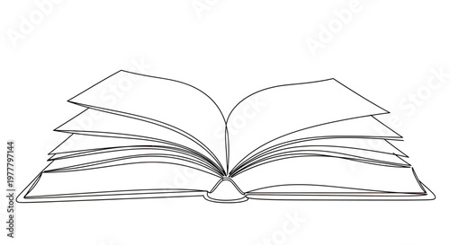 An open book with pages fanned out on a white background