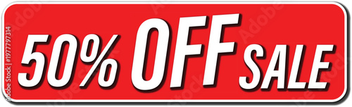 Red 50 Percent Off Sale Banner for Retail Discount Promotion and Clearance Offer Isolated on White