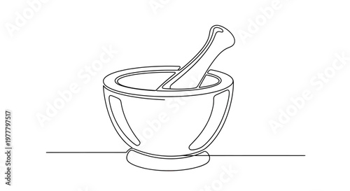 Line art of a mortar and pestle on a white background