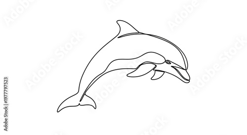 A single continuous black line draws a leaping dolphin on a white background