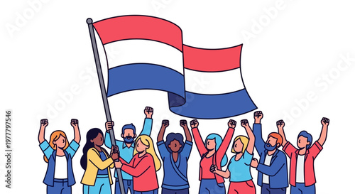 Diverse Crowd Cheering with Dutch Flag - National Pride and Unity Concept