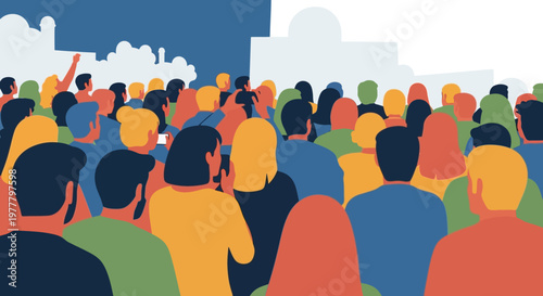 Diverse Crowd Gathering Outdoors, Protest or Event, People Silhouette