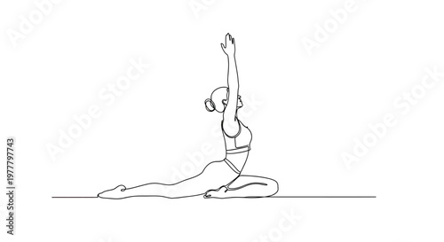 Silhouette of a woman in a yoga pose, arms reaching upwards