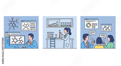 Lab drug work on new pill and health care study in science and med set