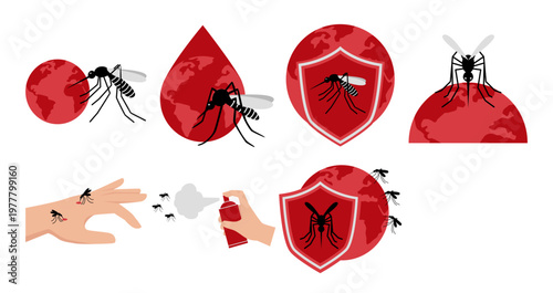 Set of World Malaria Day Illustration Mosquito Prevention Awareness