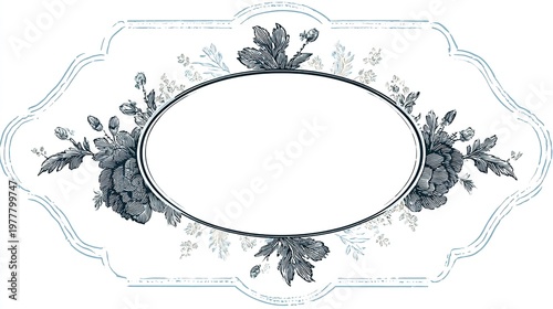 Vintage badge frame border with floral accents