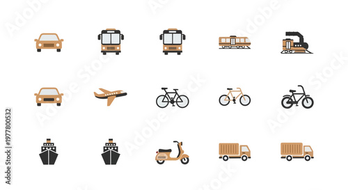 Various transportation vehicles icons set.