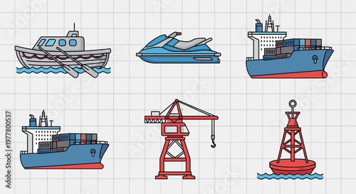 Collection of various maritime vessels icons.