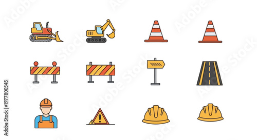 Construction site safety equipment icons.