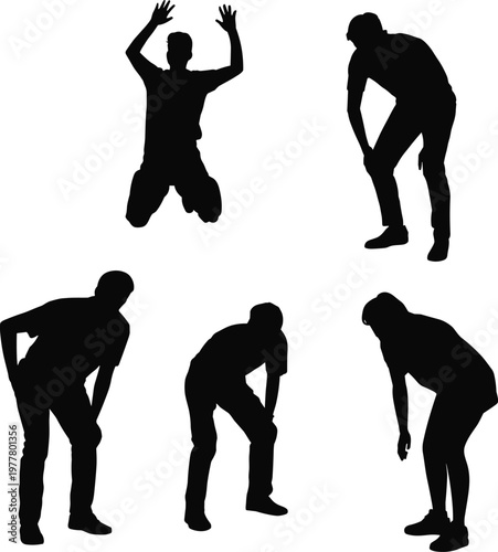 Exhausted people silhouettes tired stress fatigue burnout overwork human poses struggle energy loss health concept work pressure lifestyle