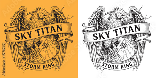 Sky Titan Storm King Eagle Clutching Lightning Bolt Illustration