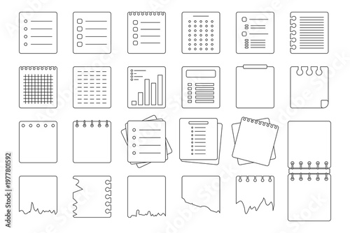 Minimalist paper note memo frame set, notebook task list and planning sticker. Vector illustration