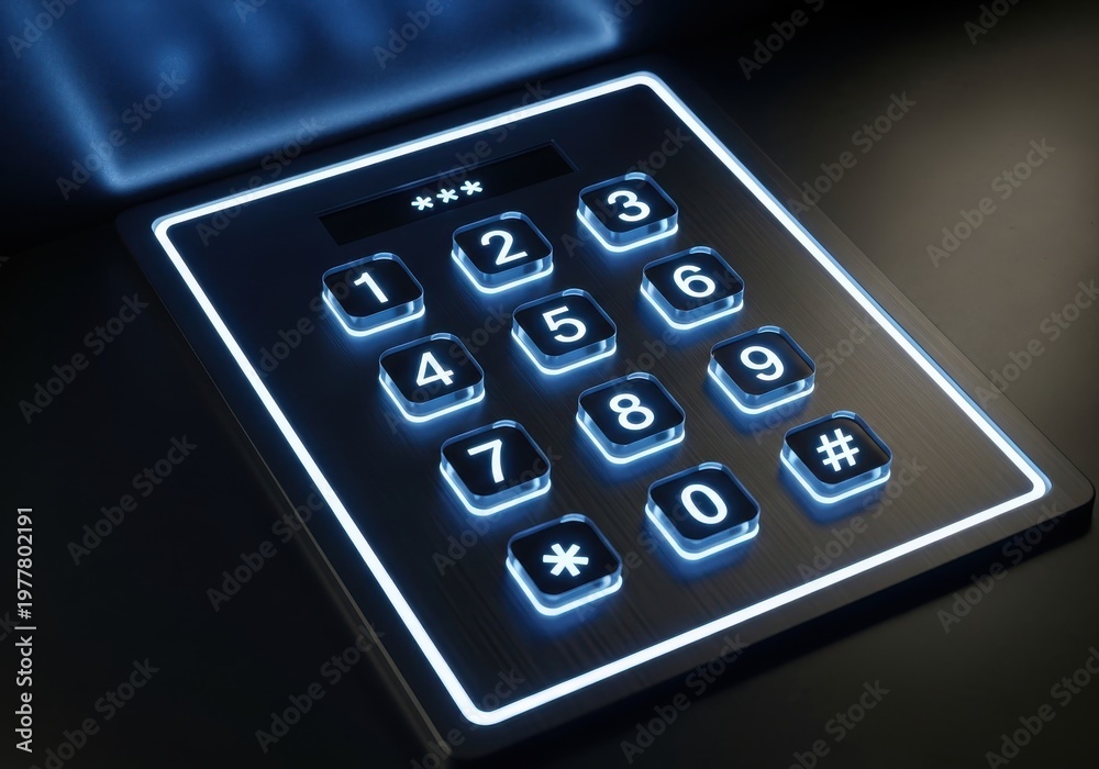 Obraz premium Glowing numeric keypad serves as a secure interface for access control systems.