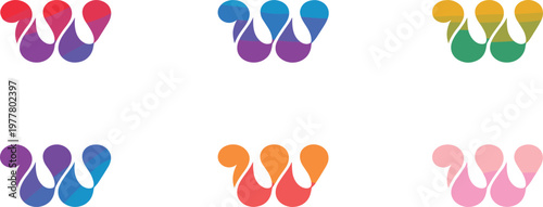 Creative W letter logo design variations with colorful abstract elements and unique branding possibilities