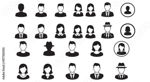 Business and Social User Avatars Set — Black Silhouette People Icons for Profiles and Teams