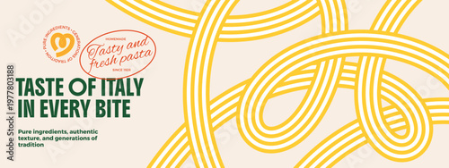 Abstract Linear Pasta Pattern. Food Background with Vector Spaghetti Wave Texture. Doodle Noodle Shape Illustration for Italian Cuisine Packaging or Restaurant Banner and Menu Decoration