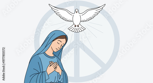 Virgin Mary and Dove with Peace Symbol