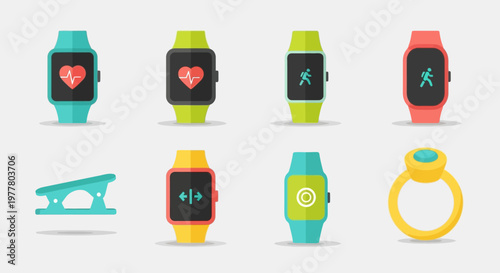 Collection of modern laptops in different views and colors