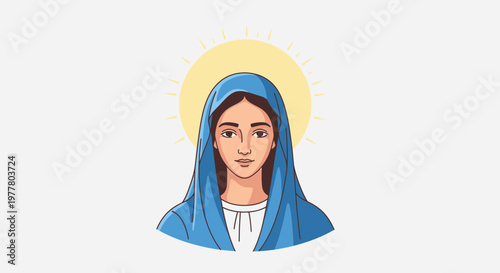Virgin Mary Portrait with Halo, Religious Iconography, Catholic Symbolism
