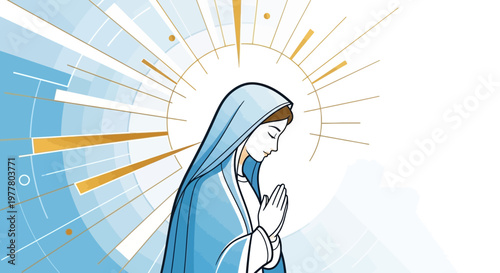 Virgin Mary Praying with Golden Aura and Abstract Background
