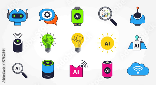 A collection of various colorful wireless router and network device icons.