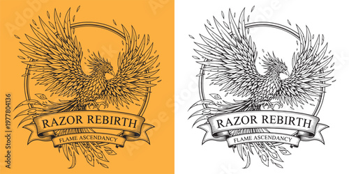 Razor Rebirth Flame Ascendancy Phoenix Bird Emblem Illustration