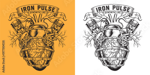 Iron Pulse Synthetic Life Mechanical Heart Engine Illustration