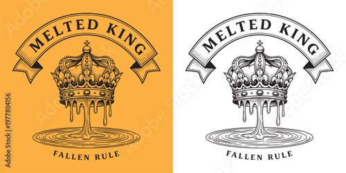 Melted King Fallen Rule Dripping Crown Royalty Emblem Illustration