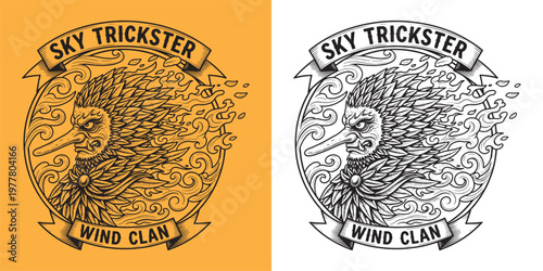 Sky Trickster Wind Clan Tengu Mask Japanese Folklore Illustration