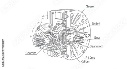Internal View of a Mechanical Gearbox with Rotating Gears